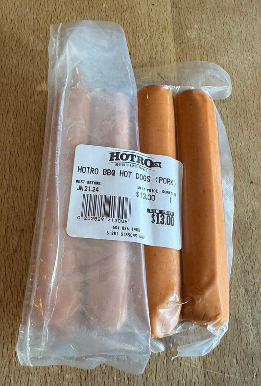 HOTRO BBQ HOT DOGS (PORK) 4-Pack, Nitrate Free, Refrigerated