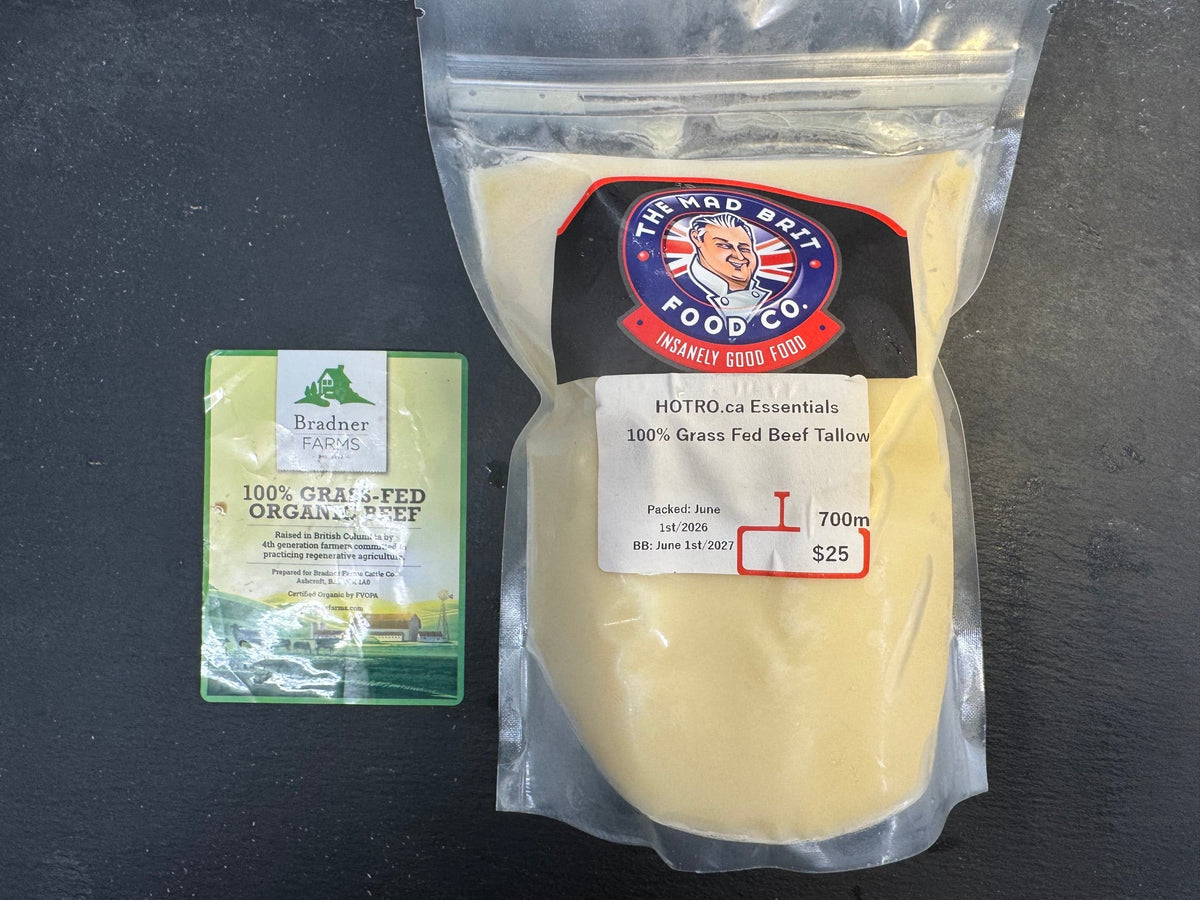 A 700g pack of grass fed organic beef tallow from Bradner Farms fat.