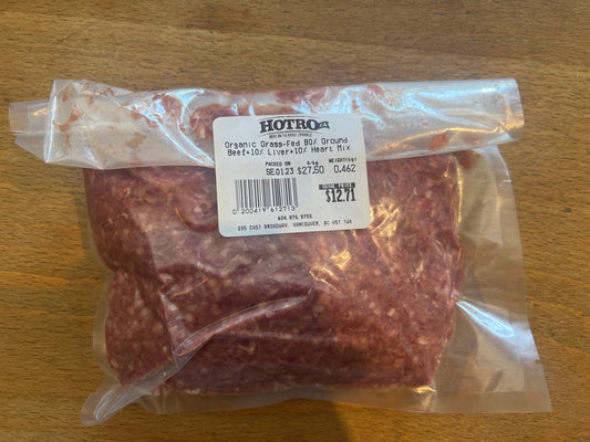 (Ground Beef Mix - 80% Ground Beef+10% Beef Liver+10% Beef Heart (Certified Organic Grass-Fed)