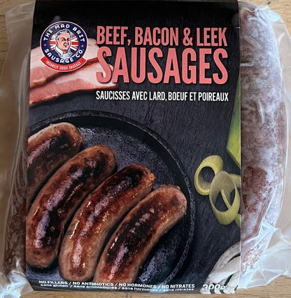 Mad Brit Sausage Co. - Beef. Bacon and Leek Sausages (Contains Pork)