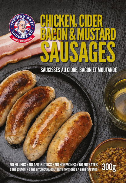 Mad Brit Sausage Co. - Chicken, Cider and Bacon Sausages (Contains Pork)