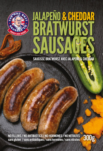 Mad Brit Sausage Co. - Jalapeno Cheddar Bratwurst Sausages (Contains Pork)