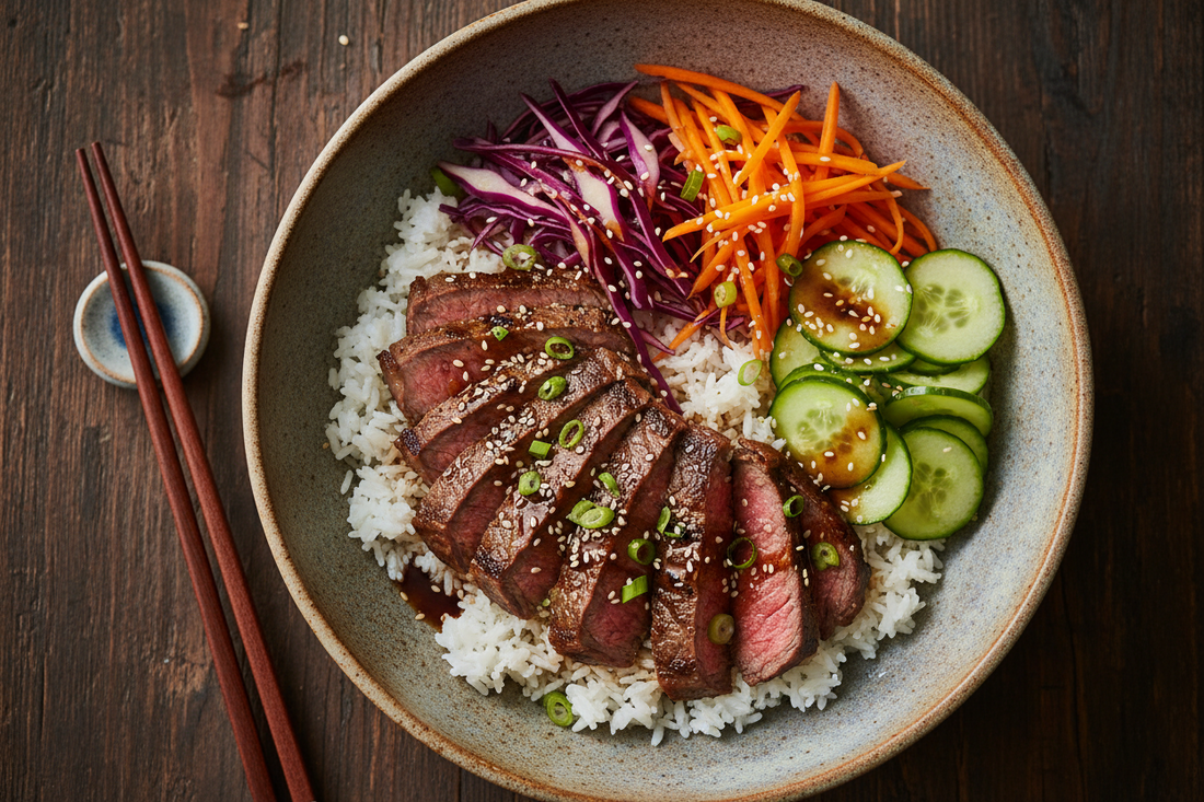 Asian Sirloin Steak Bowl with Thin-Sliced Bradner Farms Beef
