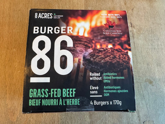 GRASS FED & GRASS FINISHED BEEF BURGERS (8 ACRES) 100% CANADIAN BEEF