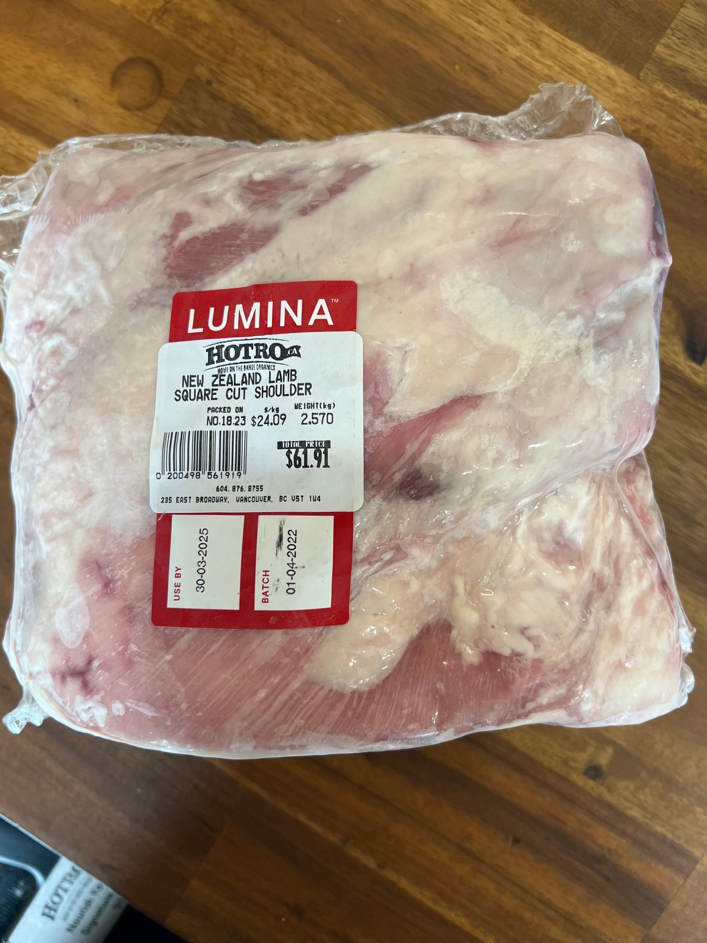 Lamb Shoulder Roast (New Zealand, Lumina) Organic, Grass Fed
