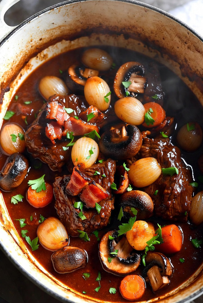 Mad Brit Beef Bourguignon — BC Grass-fed beef with red wine, bacon, pearl onions and Beef broth, made in Gibsons BC — HOTRO.ca

