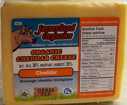 (Jerseyland Organics) - Raw Milk Organic Grass-Fed Cheddar Cheese + Canada Postage