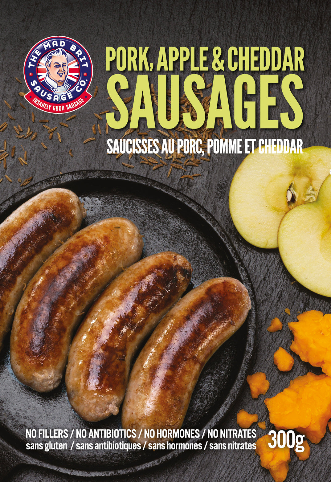 Mad Brit Sausage Co. - Pork, Apple and Cheddar Sausages (Contains Pork)