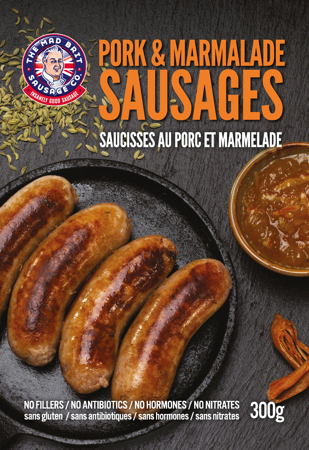 Mad Brit Sausage Co. - Pork & Marmalade Sausages (Contains Pork)